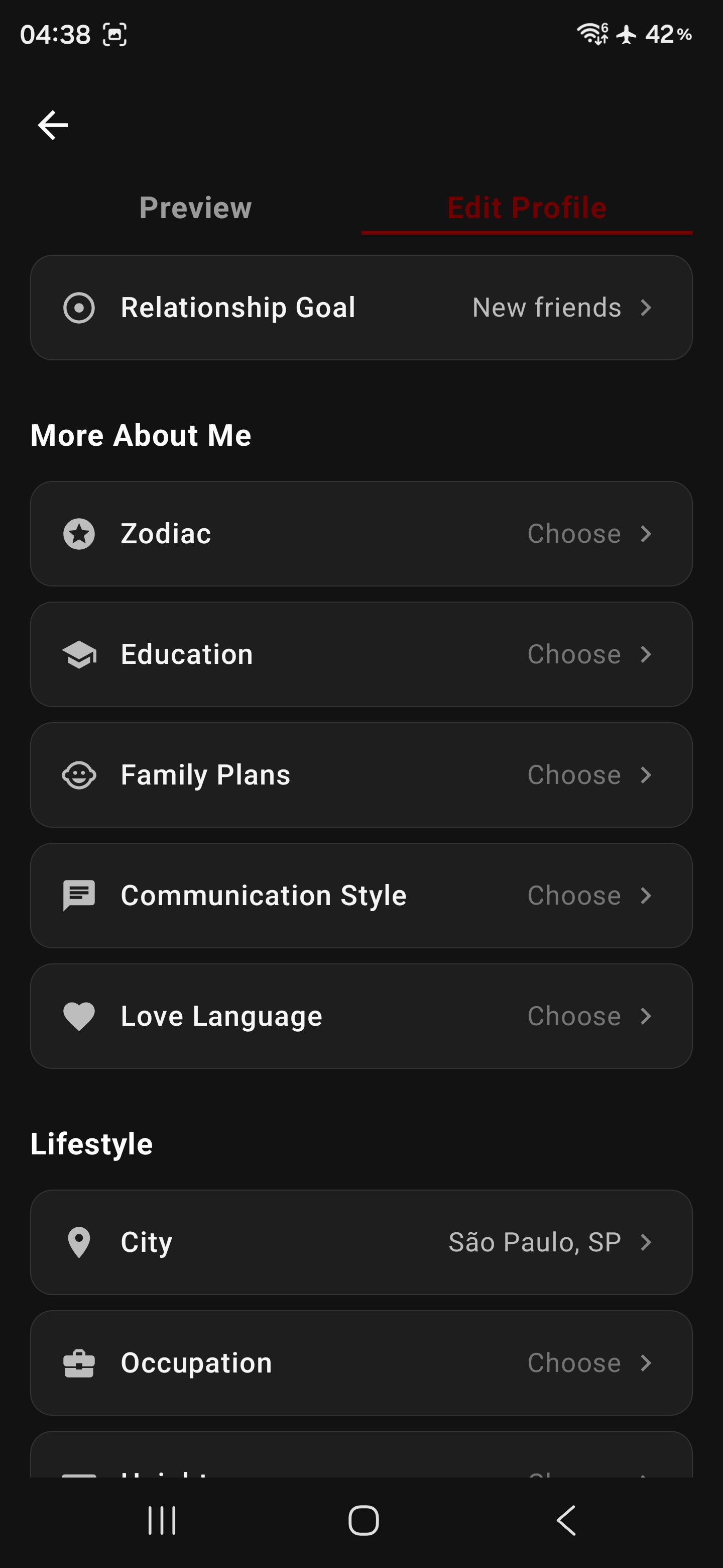 LOMRAXE preferences screen