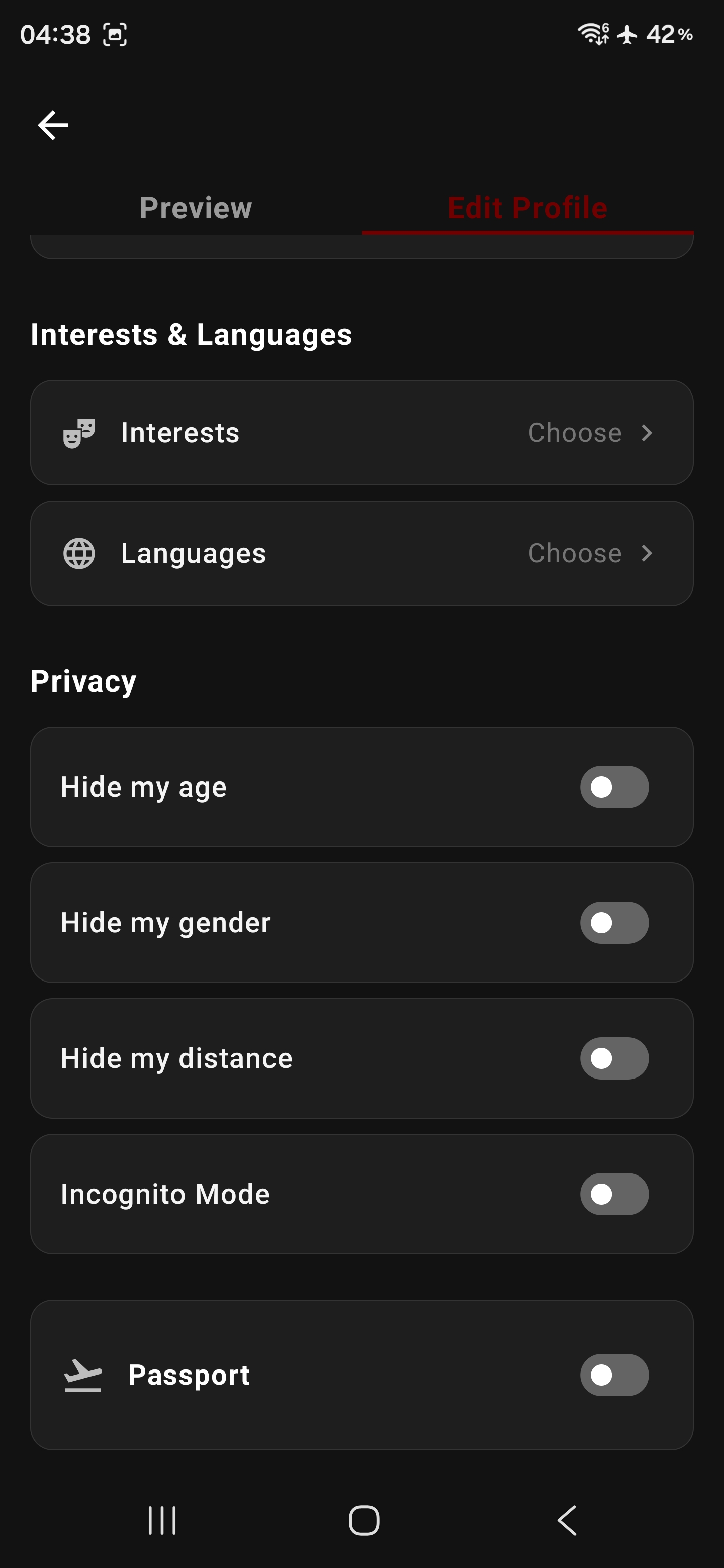 LOMRAXE privacy controls screen
